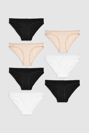 Black/White/Nude Bikini Cotton Rich Knickers 7 Pack