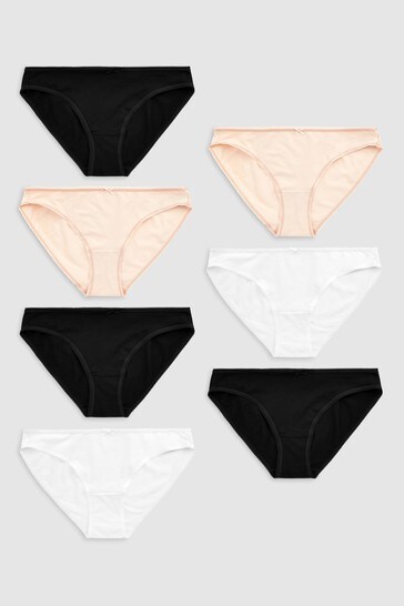 Black/White/Nude High Leg Cotton Rich Knickers 7 Pack