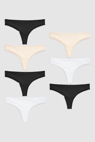 Black/White/Nude Thong Microfibre Knickers 7 Pack