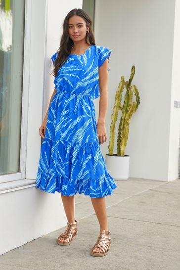 Print Flute Sleeve Midi Summer Dress ...