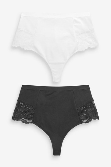 Buy Black/White Cotton Tummy Control Shaping Thong Knickers 2 Pack