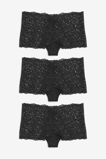 Black Short Lace Knickers 3 Pack
