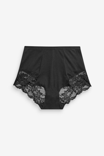 Black/White Cotton Tummy Control Shaping Lace Back Knickers 2 Pack