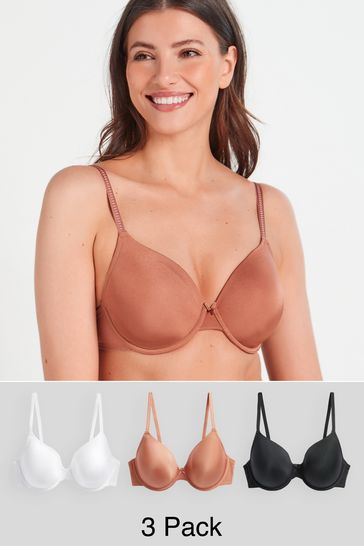 Buy Black/White/Nude Non Pad Non Wire Microfibre Smoothing T-Shirt Bras 3  Pack from Next Ireland