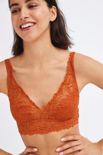 Buy Rust Brown Lace Non Wire Bralette from Next Luxembourg