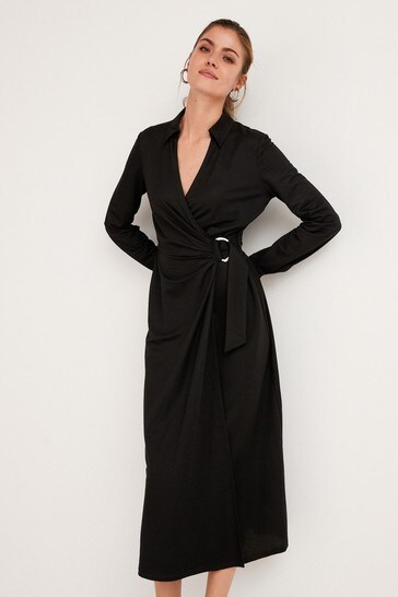 Buy Black Twist Collar Midi Dress from ...