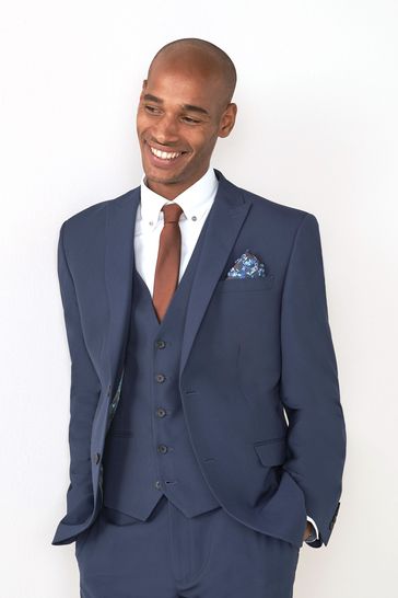 Bright Blue Regular Fit Next Two Button Suit: Jacket