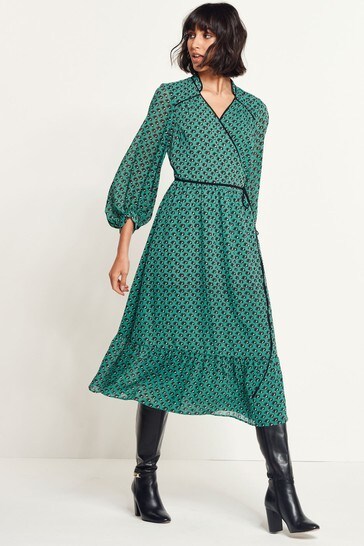 Buy Green Print Midi Wrap Dress from ...