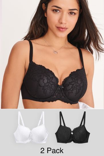 Black/White Pad Balcony DD+ Lace Bras 2 Pack