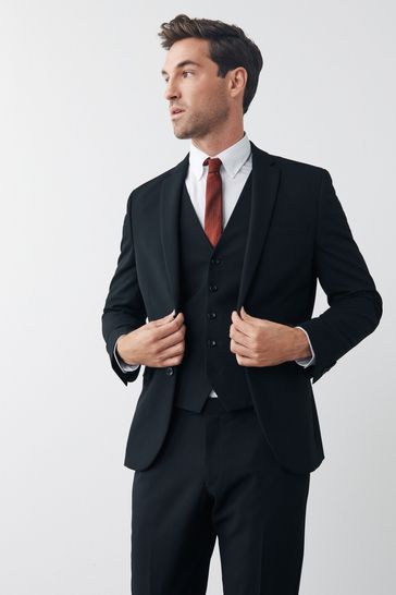 Black Regular Fit Motion Flex Suit: Jacket