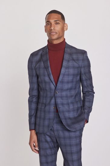 Blue Skinny Fit Check Suit: Jacket