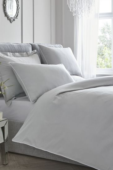 Appletree Grey Piped Edge Cotton Duvet Cover and Pillowcase Set