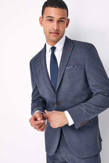 Blue Slim Fit Herringbone Suit: Jacket