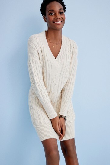 v neck knitted jumper dress