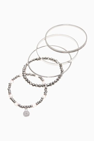 Silver Tone Sparkle Bead & Bangle Bracelet Pack