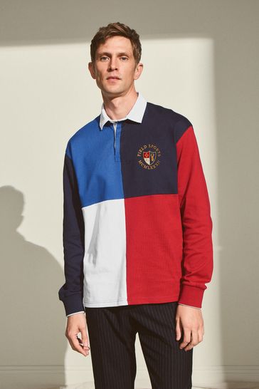 Red White Blue Quad Long Sleeve, Red Blue Rugby Shirt