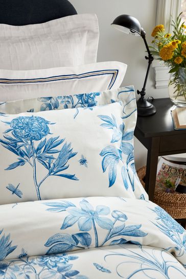 Sanderson Blue Etchings  Roses 200 Thread Count Oxford Pillowcase
