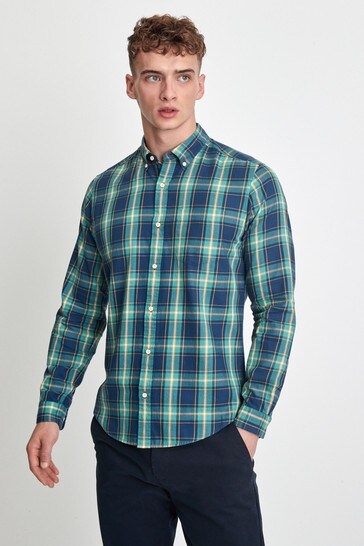 Green/Blue Regular Fit Regular Fit Soft Touch Check Shirt