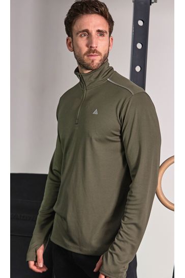 Khaki Green Long Sleeve Zip Neck Next Active Gym Tops & T-Shirts