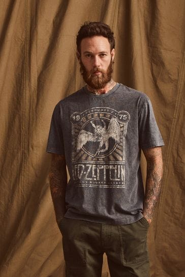 Camiseta gris de algodón con efecto lavado ácido de Led Zeppelin