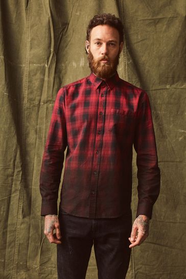 Red Dip Dye Check Long Sleeve Shirt