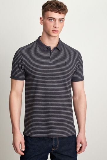 Charcoal Grey Stripe Pique Polo Shirt