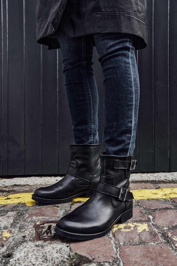 Barbour® International Black Leather Lima Buckle Boots