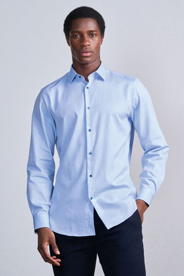 Light Blue Regular Fit Single Cuff Trimmed Detail Shirt