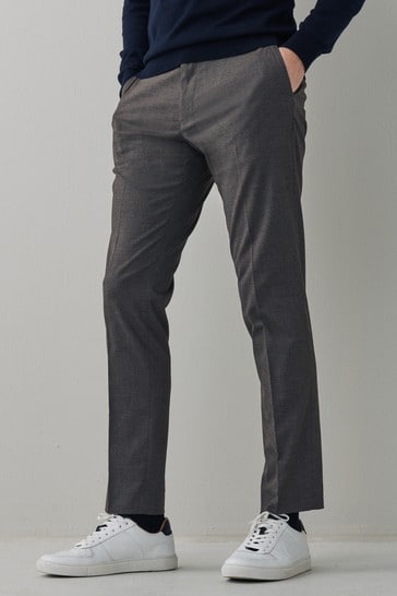 Taupe Slim Fit Textured Trousers With Motion Flex Waistband