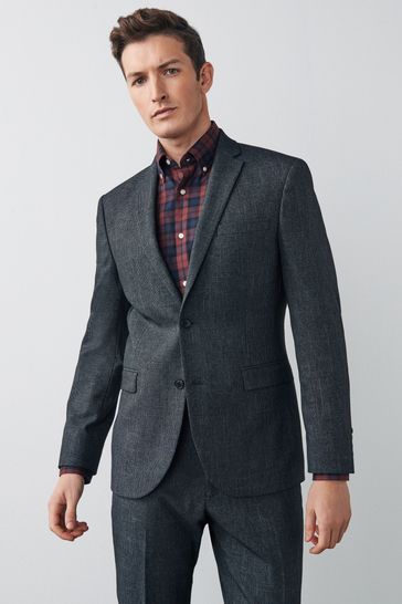 Grey Slim Fit Textured Motion Flex Suit: Jacket