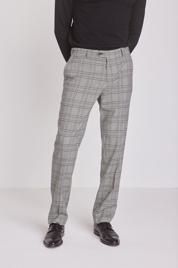 Grey Regular Fit Check Suit: Trousers 