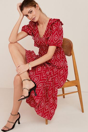 Buy Red Broderie Midi Dress from the ...
