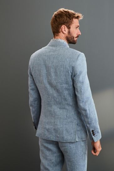 Blue linen suit jacket new arrivals