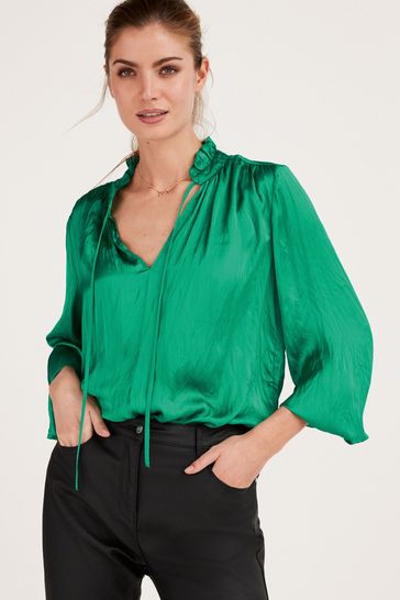 Buy Green Crinkle Satin Blouse from ...