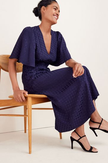 Buy Navy Blue Flutter Sleeve Midi Dress from the Next UK online shop