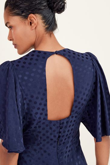 Navy flutter sleeve dress top