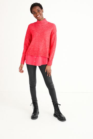 Buy Red High Neck Shirt Hem Layer Jumper from Next Ireland