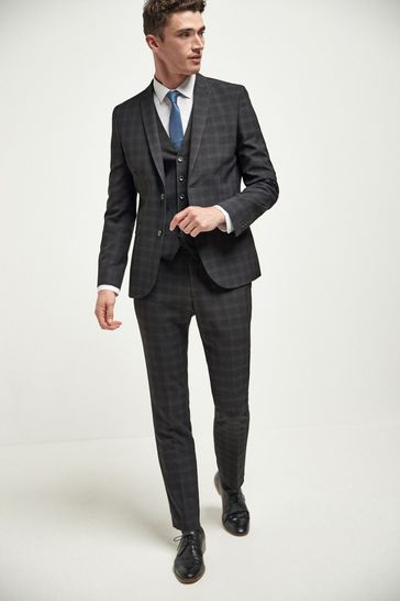 Black Skinny Fit Check Suit: Jacket