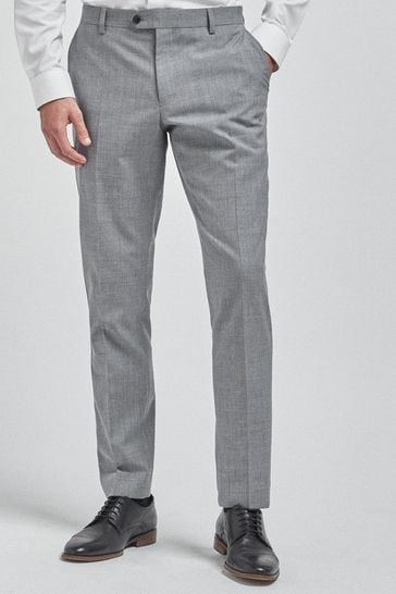 Light Grey Slim Fit Wool Mix Textured Suit: Trousers