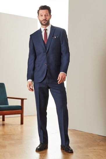 Navy Blue Regular Fit Signature Empire Mills Fabric Flannel Suit: Trousers
