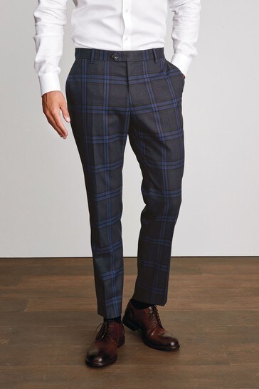 Blue Skinny Fit Check Suit: Trousers