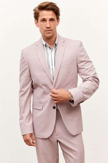 Pink Slim Fit Stretch Marl Suit: Jacket