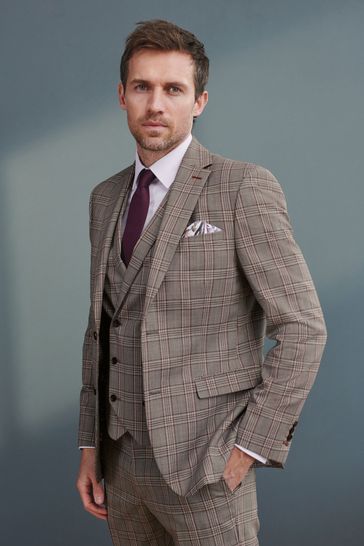 Grey Check Slim Fit Signature TG Di Fabio 100% Wool Check Suit: Jacket
