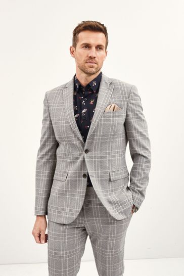 Grey Slim Fit Check Suit: Jacket