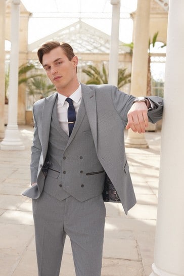 Grey Slim Fit Herringbone Suit: Jacket