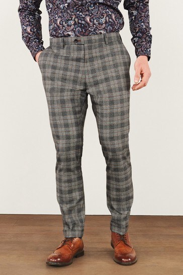 Grey skinny checkered trousers clearance