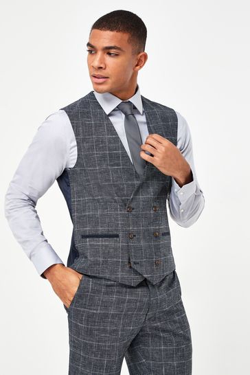 Mens navy cheap check waistcoat