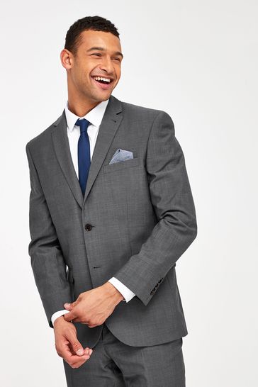 Charcoal Grey Regular Fit Signature Tollegno Fabric Suit: Jacket