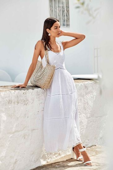 Iconique White Vulcano Strappy Maxi Beach Holiday Dress