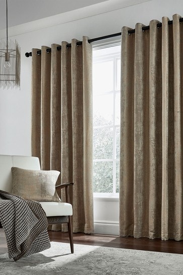 Helena Springfield Natural Truffle Metallic Roma Lined Eyelet Curtains